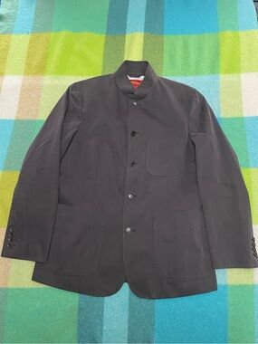 Shanghai Tang Mens Grey Cotton Mandarin Collar Tang Suit Jacket Blazer
